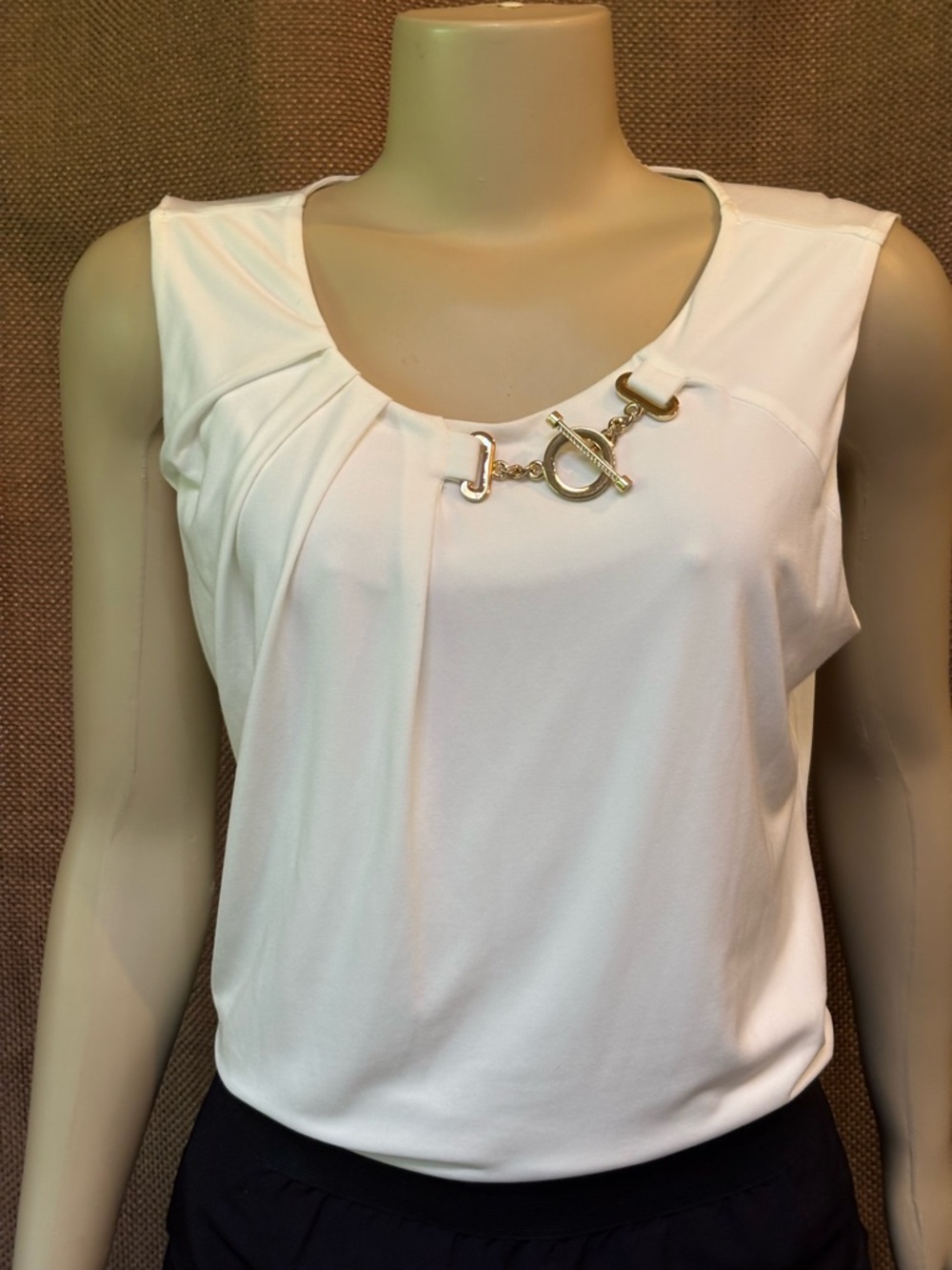 Ivanka Trump White Sleeveless Women's Top with Gold Chain Accent